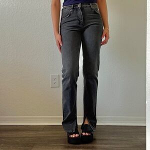 Zara Black Washed Slit Hem Jeans